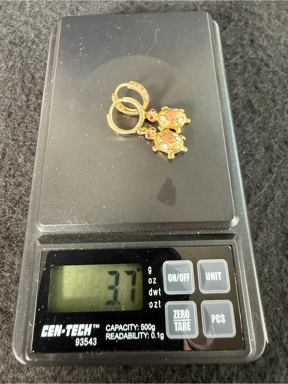 14K Tri Color Gold CZ Turtle Drop Dangle Huggies Hoop Earrings 3.7 Grams - Picture 16 of 16